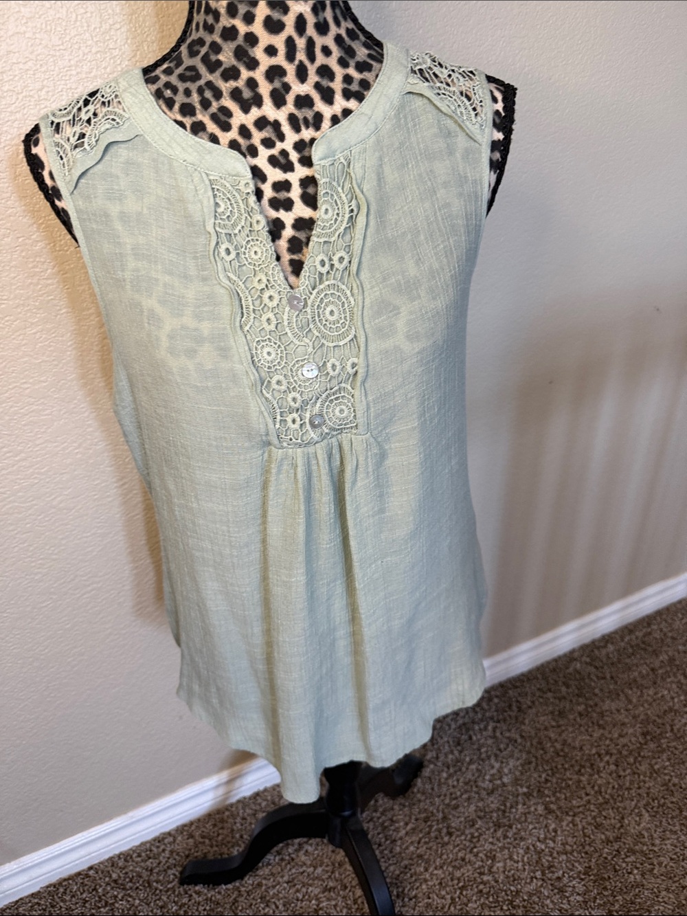 PerSeption Concept Sage Green Lace-Trim top